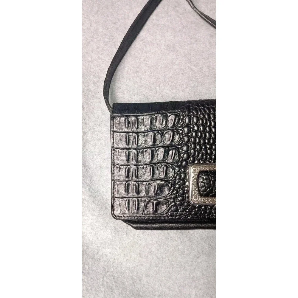 Brighton Black Croc Embossed Leather Crossbody Organizer Purse Silver Hardware - Picture 4 of 14